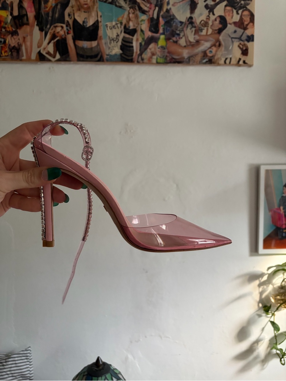stuart weitzman pink crystal ankle pvc pointed toe pumps size 10